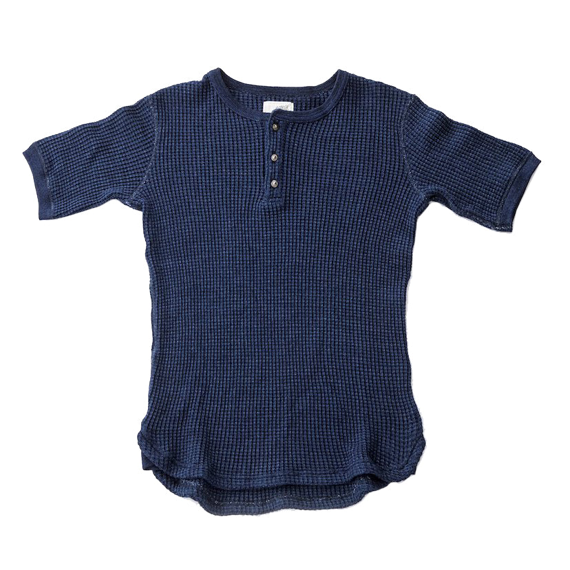 Heavy-Knit Indigo Henley Short Sleeve