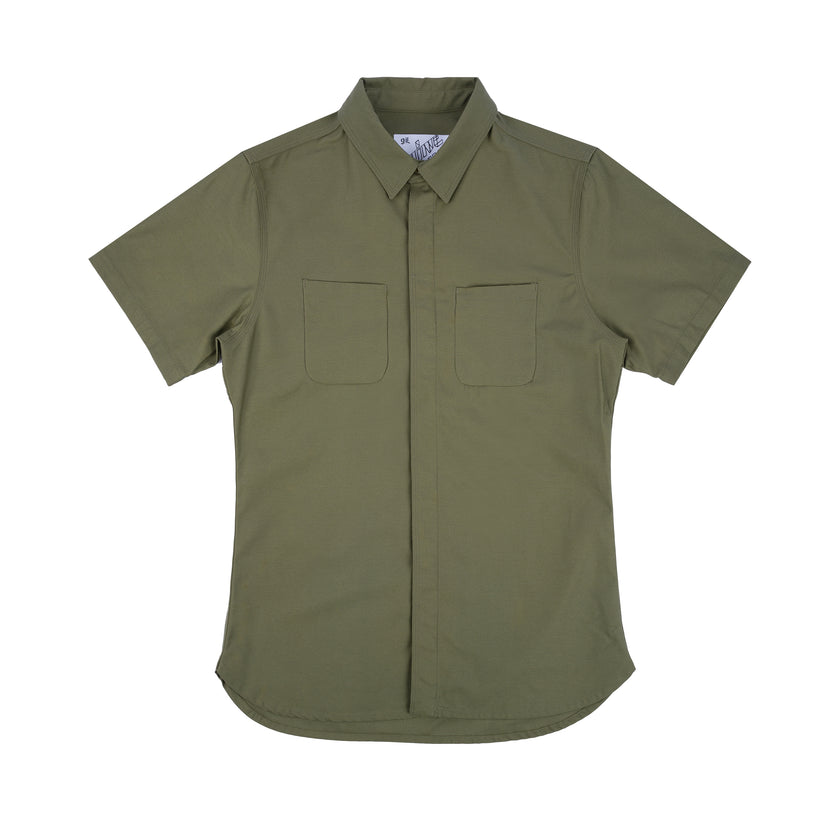 Printed Marshall Islander Short Sleeve Shirt in Olive Sateen