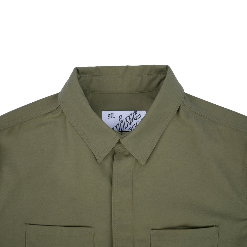 Printed Marshall Islander Short Sleeve Shirt in Olive Sateen