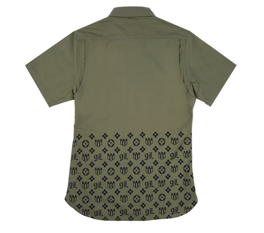 Printed Marshall Islander Short Sleeve Shirt in Olive Sateen