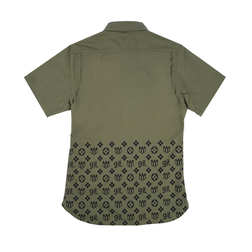 Printed Marshall Islander Short Sleeve Shirt in Olive Sateen