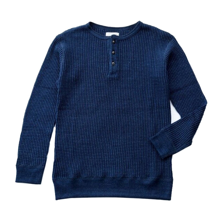 Heavy-Knit Ribbed Indigo Henley