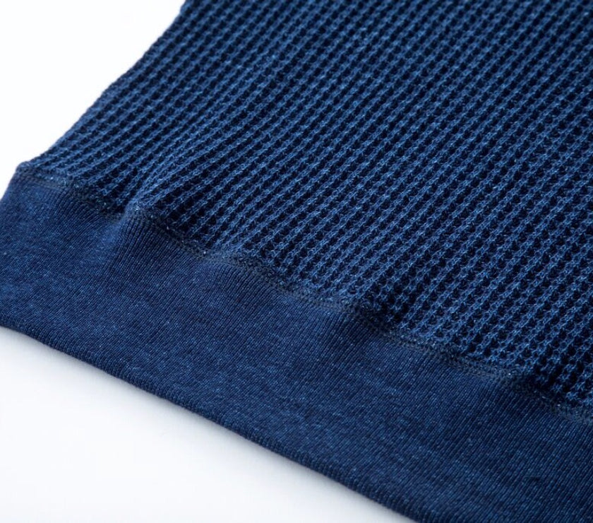 Heavy-Knit Ribbed Indigo Henley