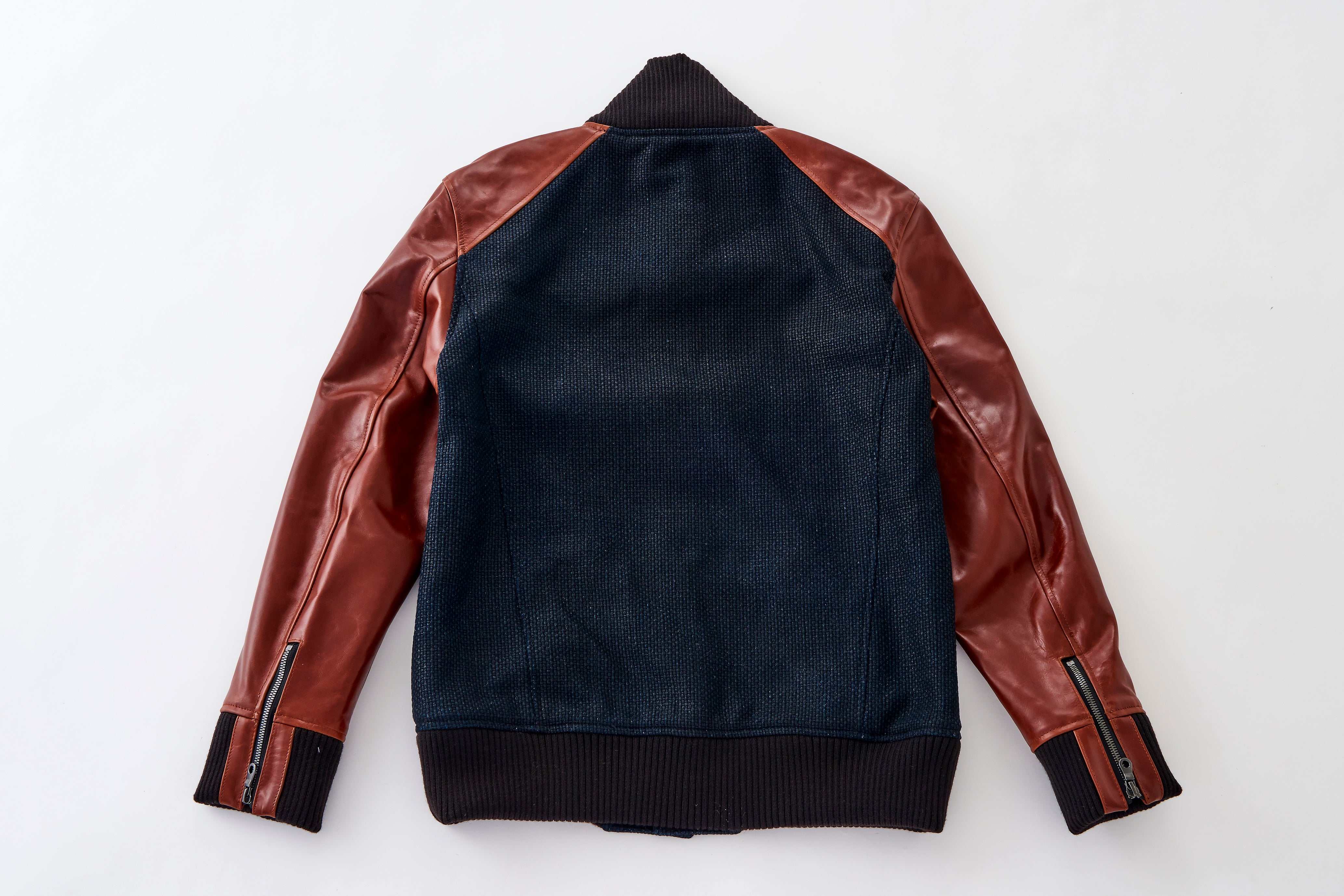 Go Blue! Sashiko Varsity Jacket - Burgundy/Blackened Indigo