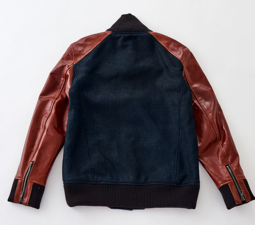 Go Blue! Sashiko Varsity Jacket - Burgundy/Blackened Indigo