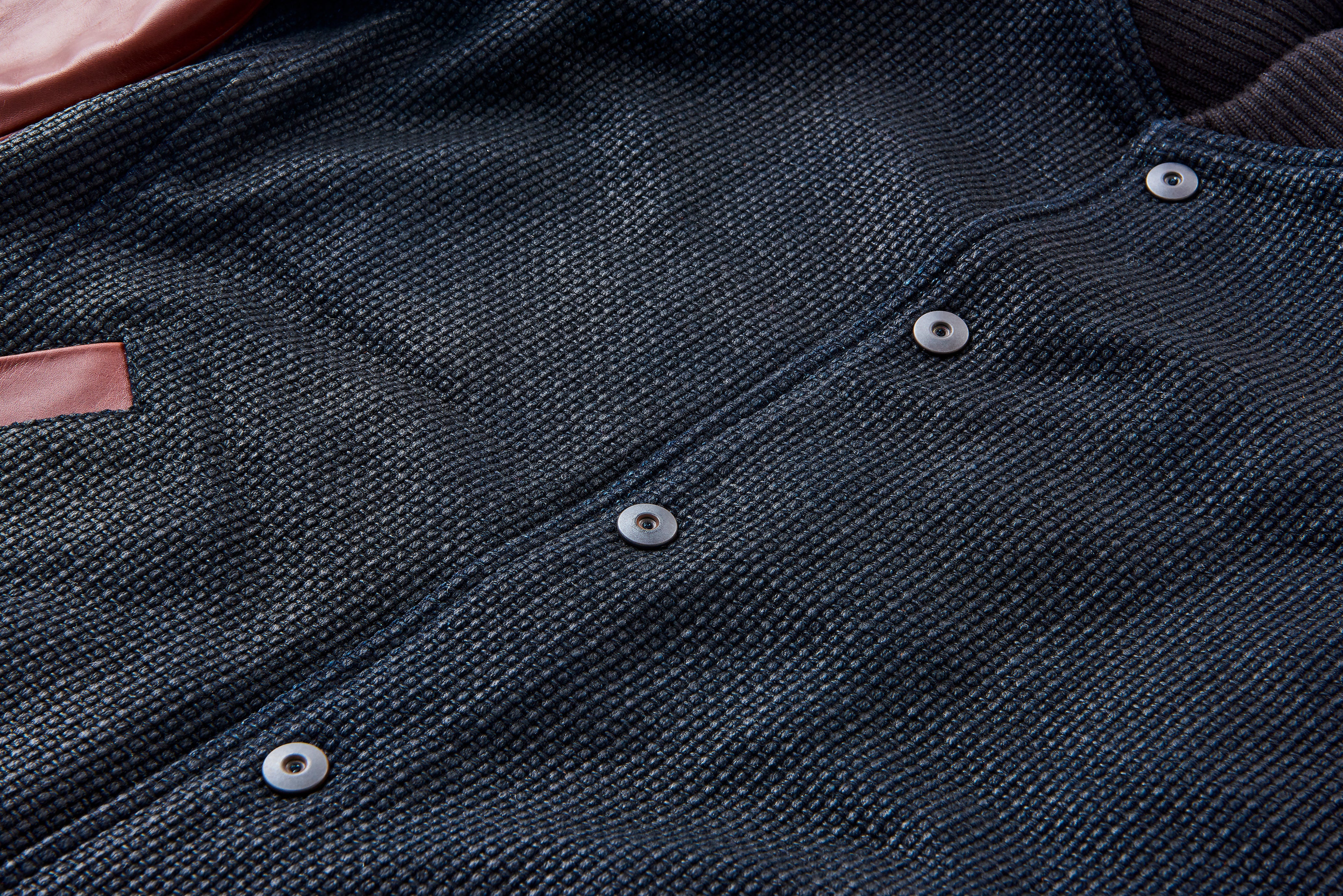 Go Blue! Sashiko Varsity Jacket - Burgundy/Blackened Indigo