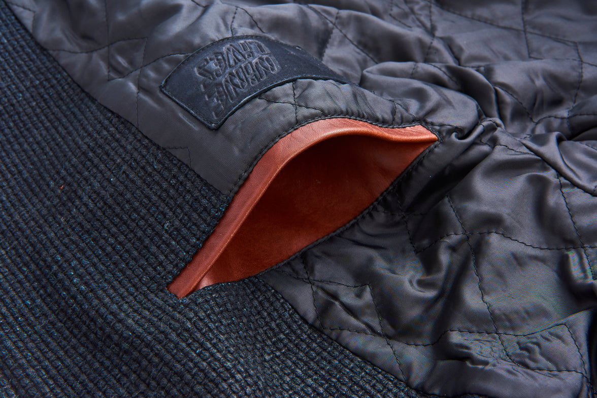 Go Blue! Sashiko Varsity Jacket - Burgundy/Blackened Indigo