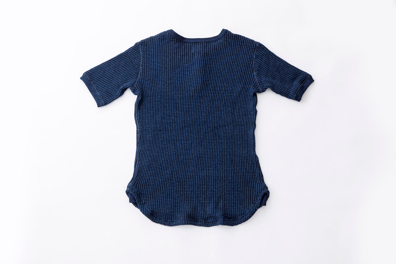 Heavy-Knit Indigo Henley Short Sleeve