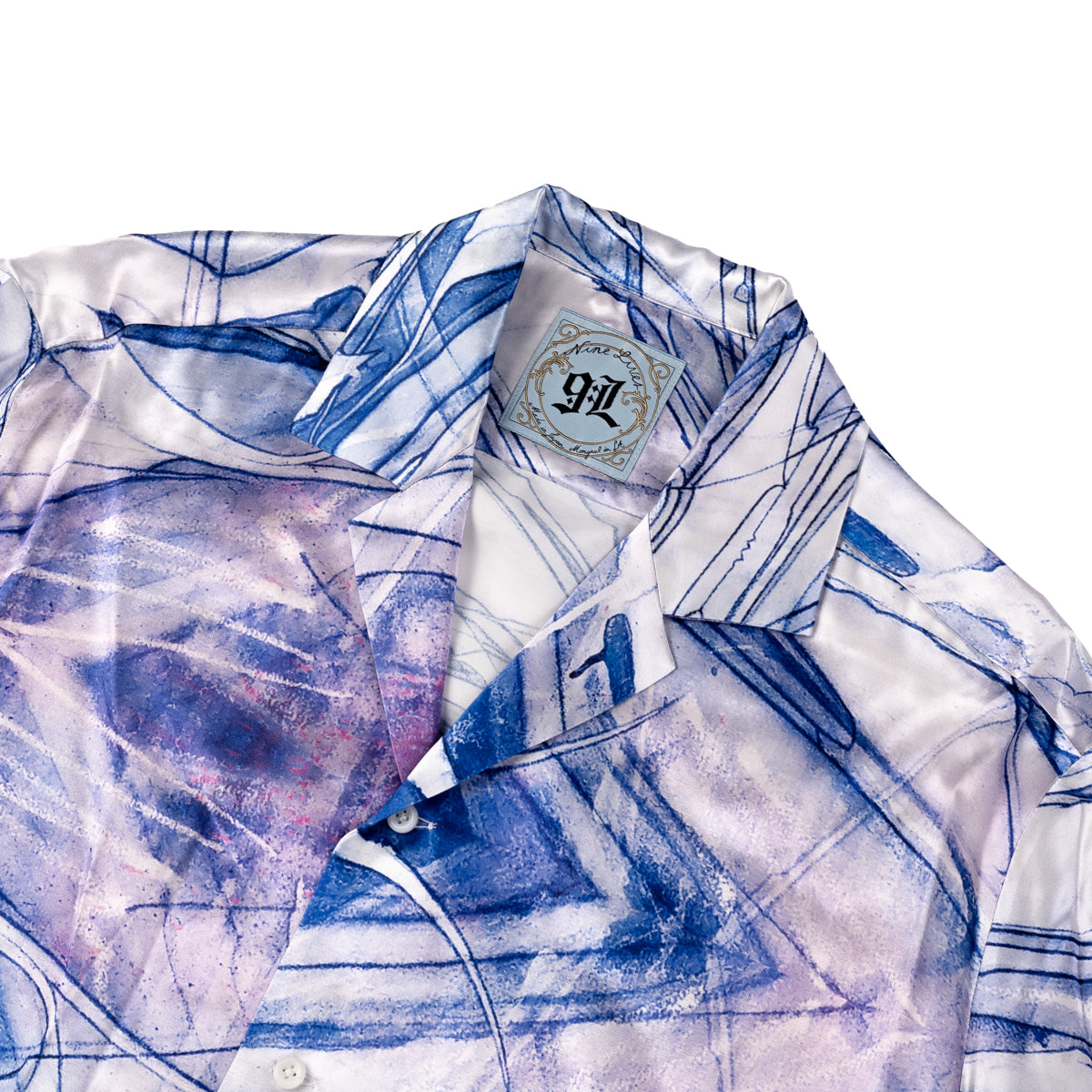 Saber x 9L Camp Collar Shirt in Satin Rayon (Short Sleeve) - Artwork