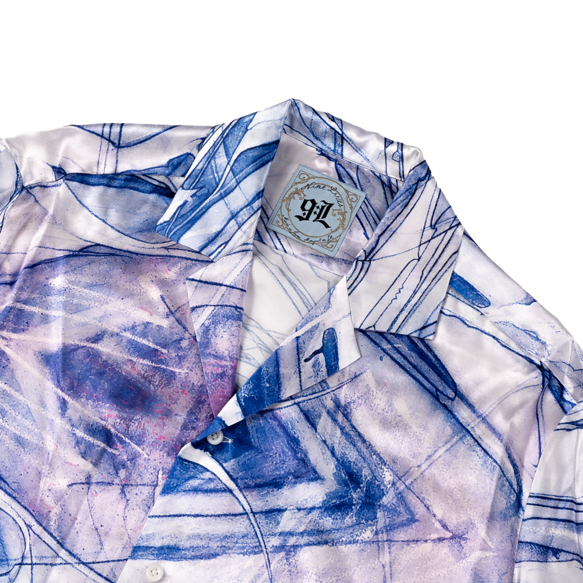 Saber x 9L Camp Collar Shirt in Satin Rayon (Short Sleeve) - Artwork