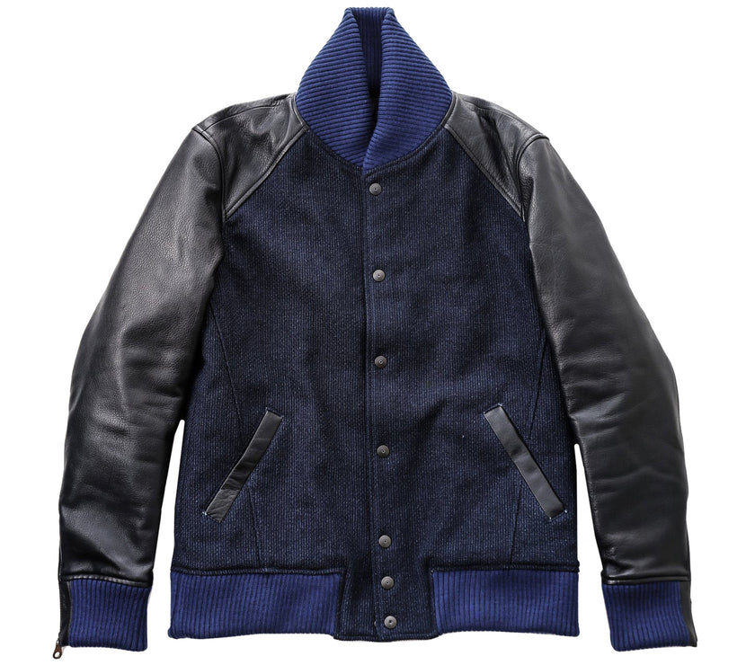 Go Blue! Sashiko Varsity Jacket - Black